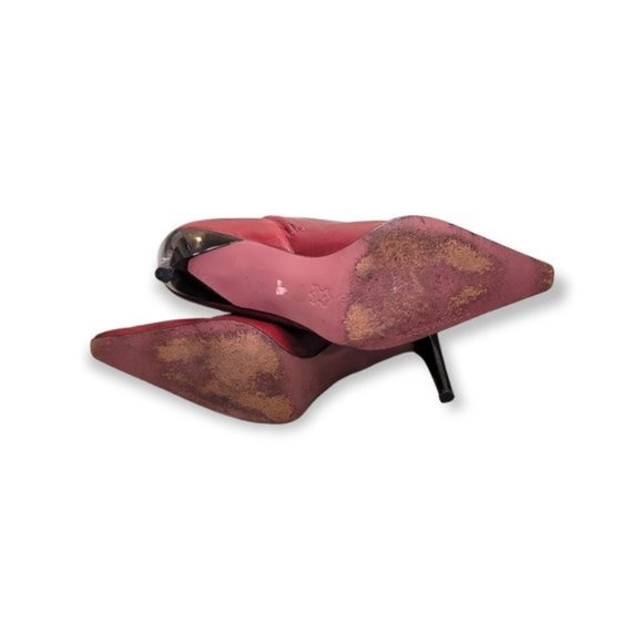 BCBG Women's Burgundy Leather High Heel Ankle Booties Point Toe Boots Size 8.5 - Picture 6 of 7